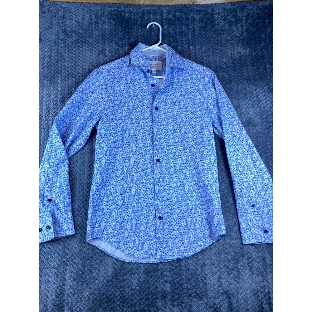 Con.Struct Cooling Comfort Dress Shirt Mens 14-14.5 Blue Slim Fit Floral Formal